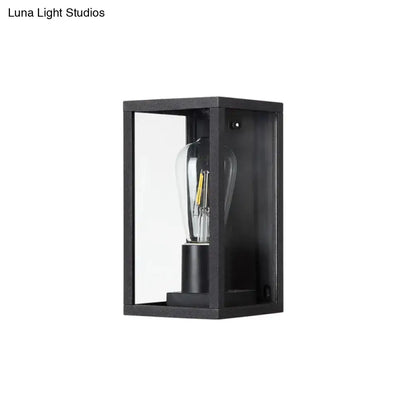Modern black box patio wall sconce – outdoor glass lighting fixture