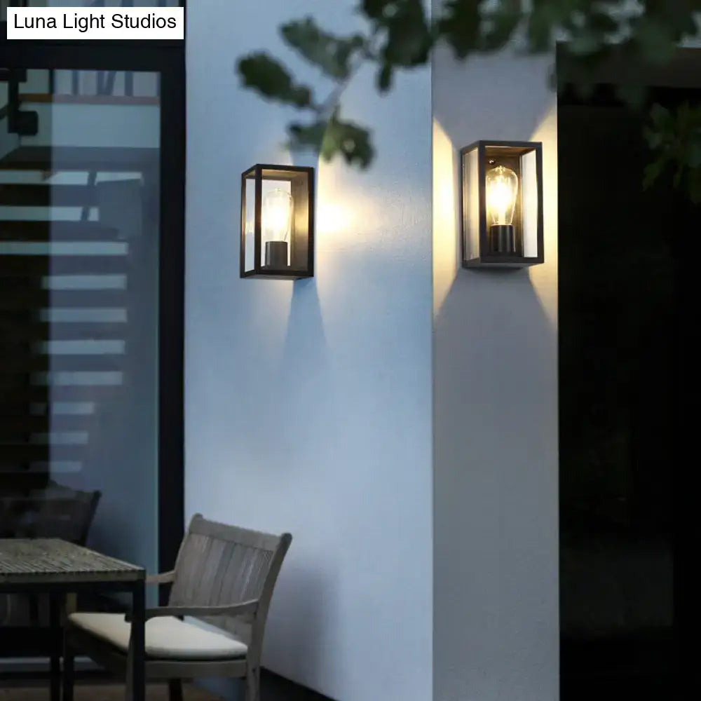 Modern black box patio wall sconce – outdoor glass lighting fixture
