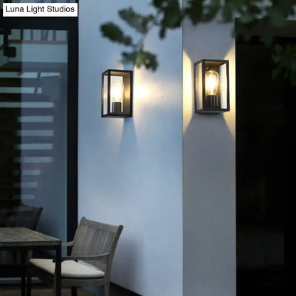 Modern black box patio wall sconce – outdoor glass lighting fixture