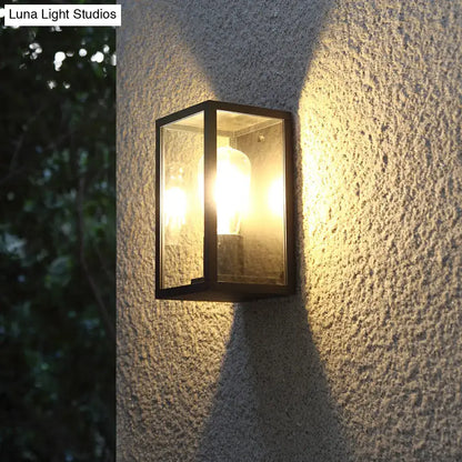 Modern black box patio wall sconce – outdoor glass lighting fixture