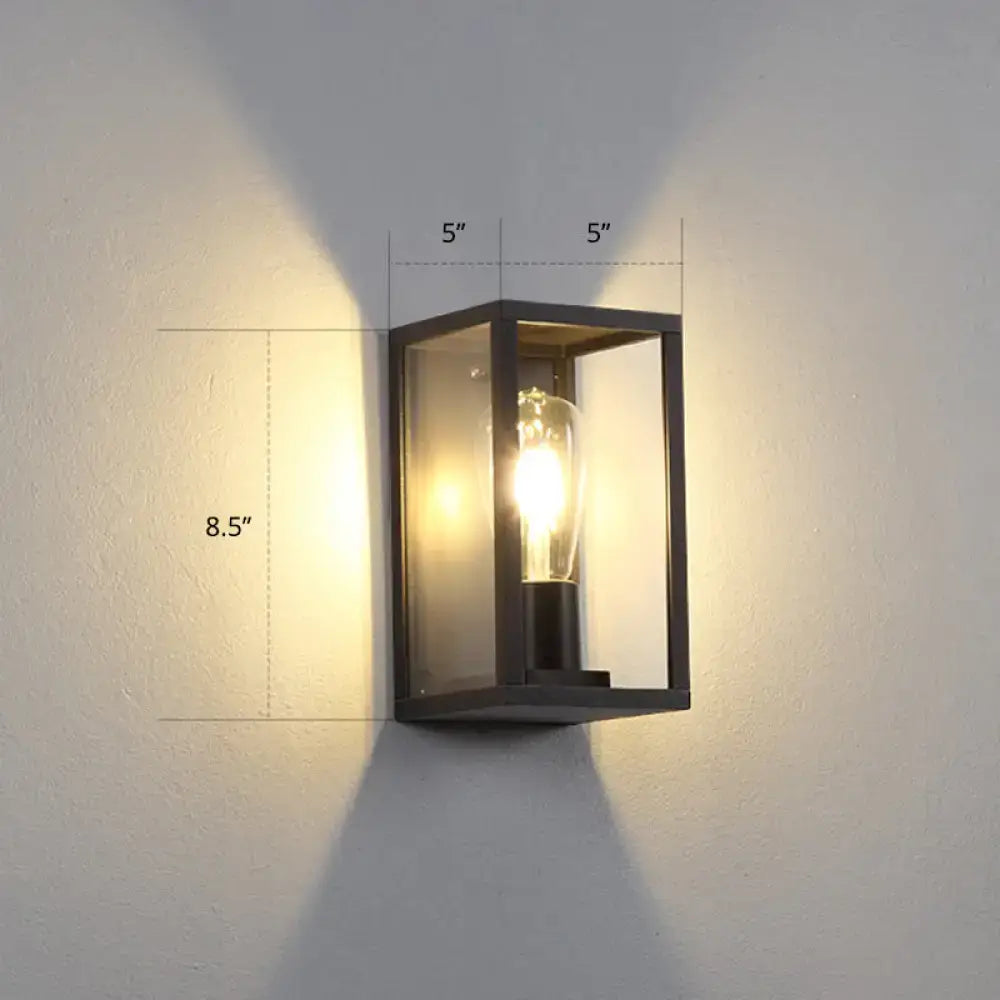 Modern black box patio wall sconce – outdoor glass lighting fixture