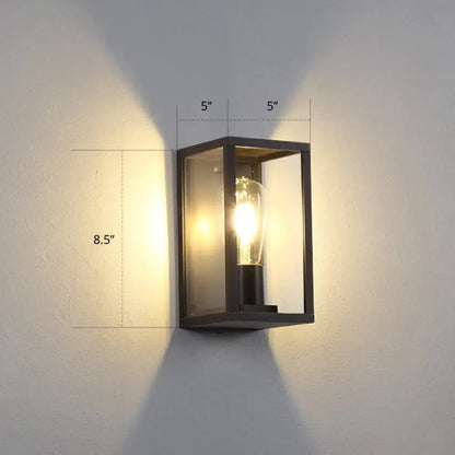 Modern black box patio wall sconce – outdoor glass lighting fixture