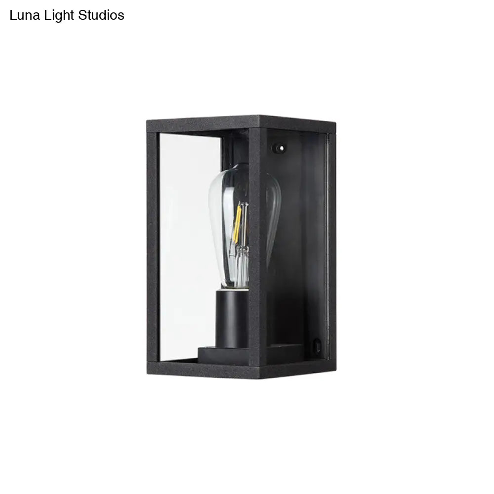 DecorBites™ Modern Black Box Patio Wall Sconce - Transparent Glass, 1-Bulb Lighting Fixture