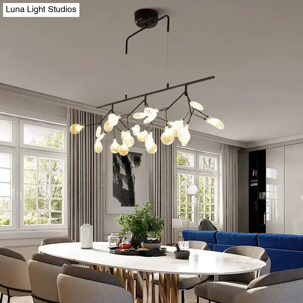 Modern black branching chandelier with frosted globes – dining room
