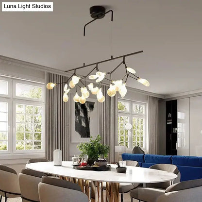 Modern black branching chandelier with frosted globes – dining room