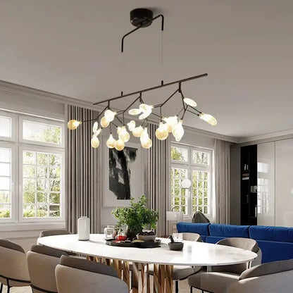 Modern black branching chandelier with frosted globes – dining room