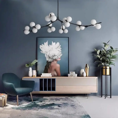Modern black branching glass balls led pendant lights living room