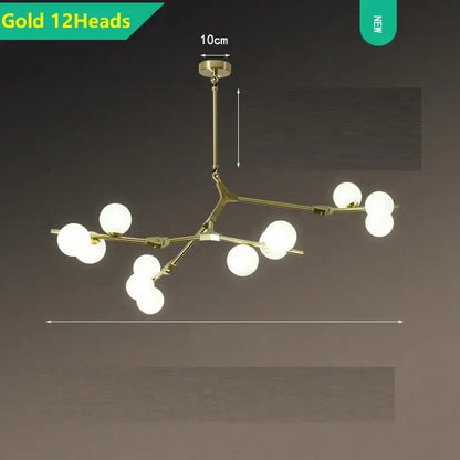 Modern black branching glass balls led pendant lights living room