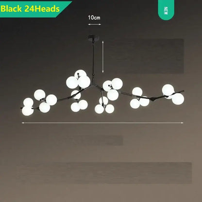 Modern black branching glass balls led pendant lights living room