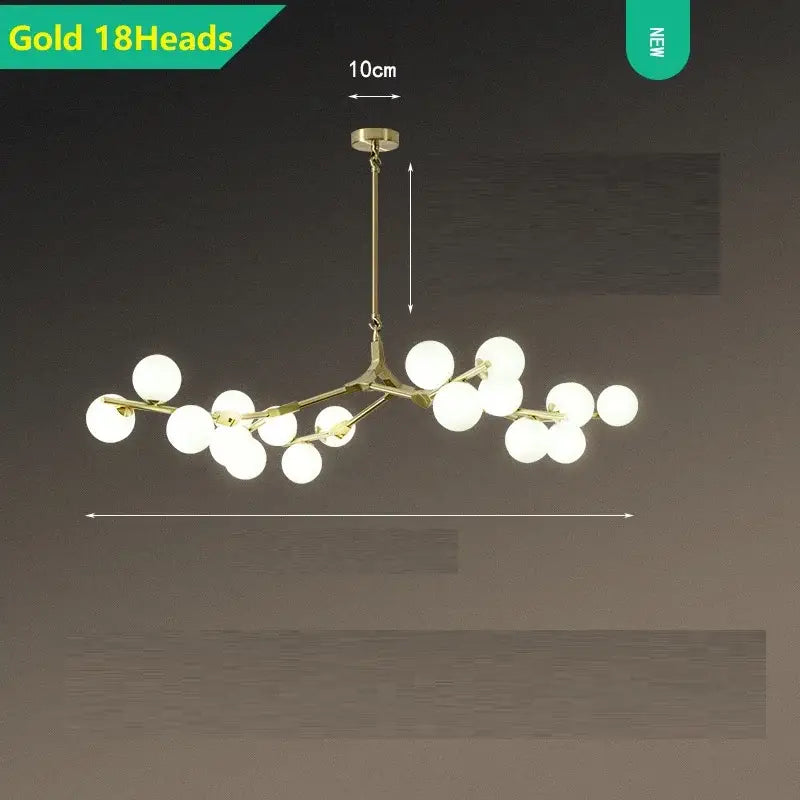 Modern black branching glass balls led pendant lights living room