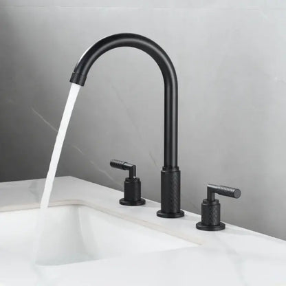Modern black brass basin faucet waterfall bathroom tap with textured handles