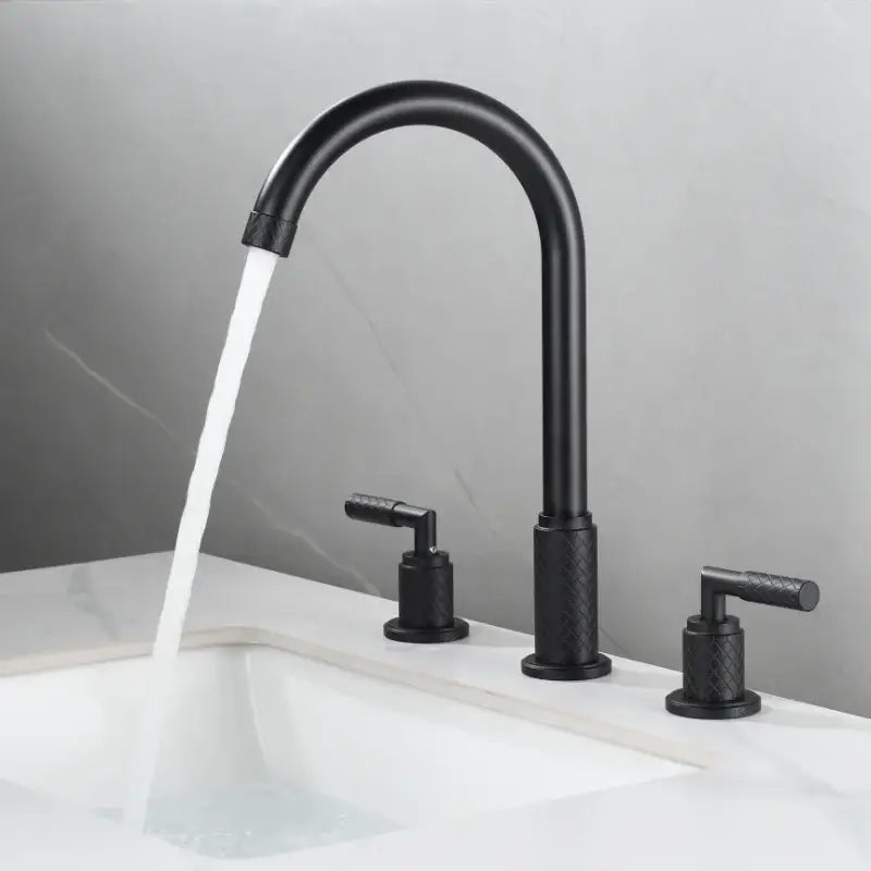 Modern black brass basin faucet waterfall bathroom tap with textured handles