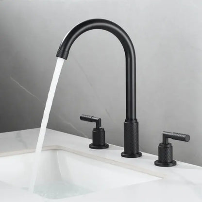 Modern black brass basin faucet waterfall bathroom tap with textured handles