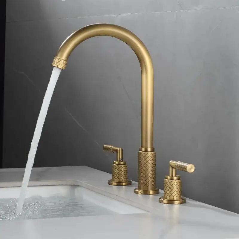 Modern black brass basin faucet waterfall bathroom tap with textured handles