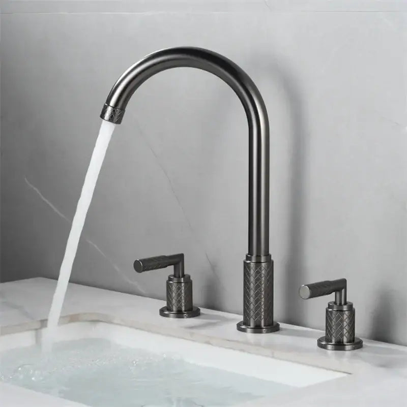 Modern black brass basin faucet waterfall bathroom tap with textured handles
