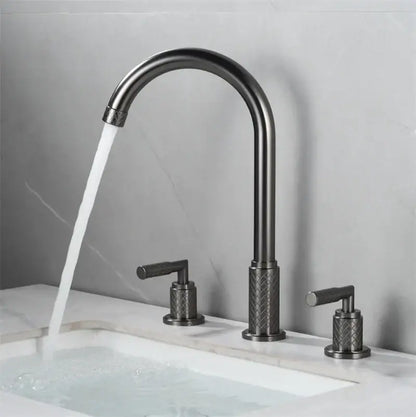 Modern black brass basin faucet waterfall bathroom tap with textured handles
