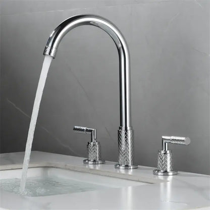 Modern black brass basin faucet waterfall bathroom tap with textured handles