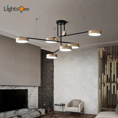 Modern black & brass circular pendant light dining room