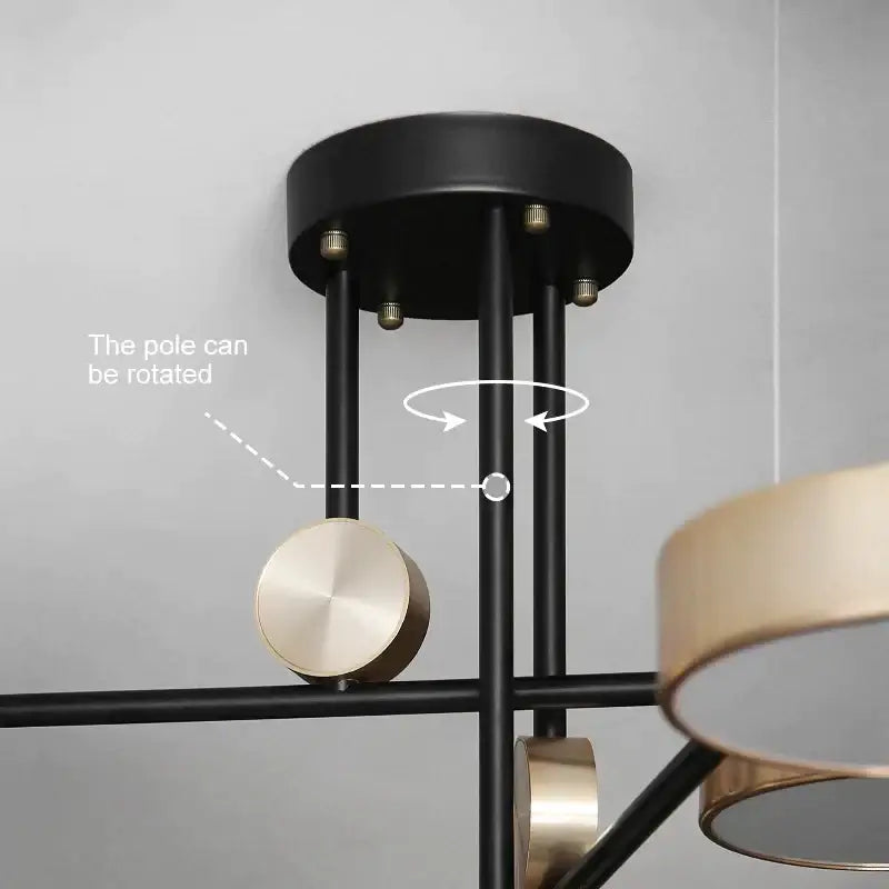Modern black & brass circular pendant light dining room