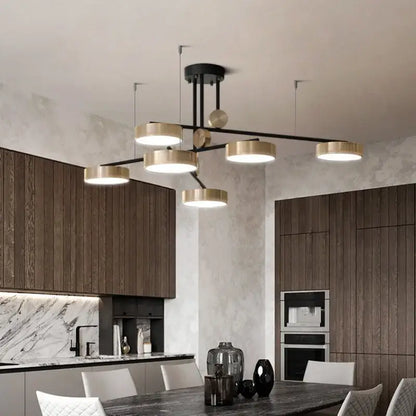 Modern black & brass circular pendant light dining room