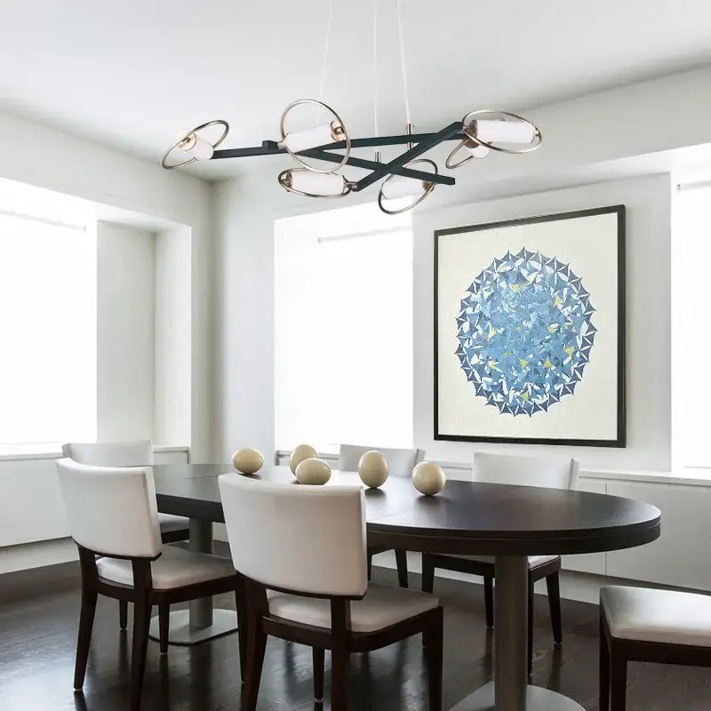 Modern black & brass circular ring led chandelier dining room light