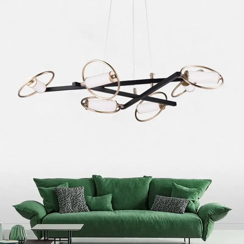 Modern black & brass circular ring led chandelier dining room light