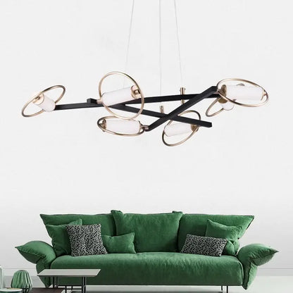 Modern black & brass circular ring led chandelier dining room light
