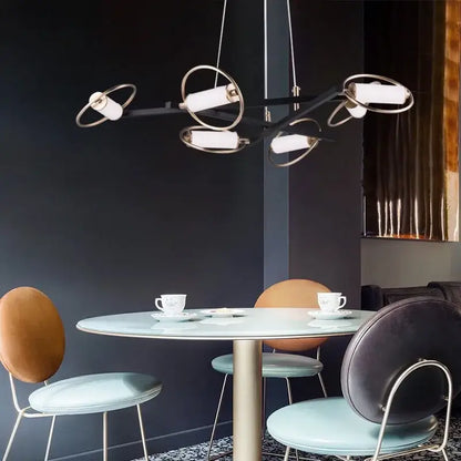 Modern black & brass circular ring led pendant light dining room