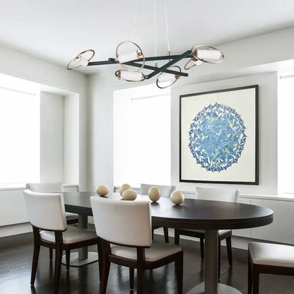 Modern black & brass circular ring led pendant light dining room