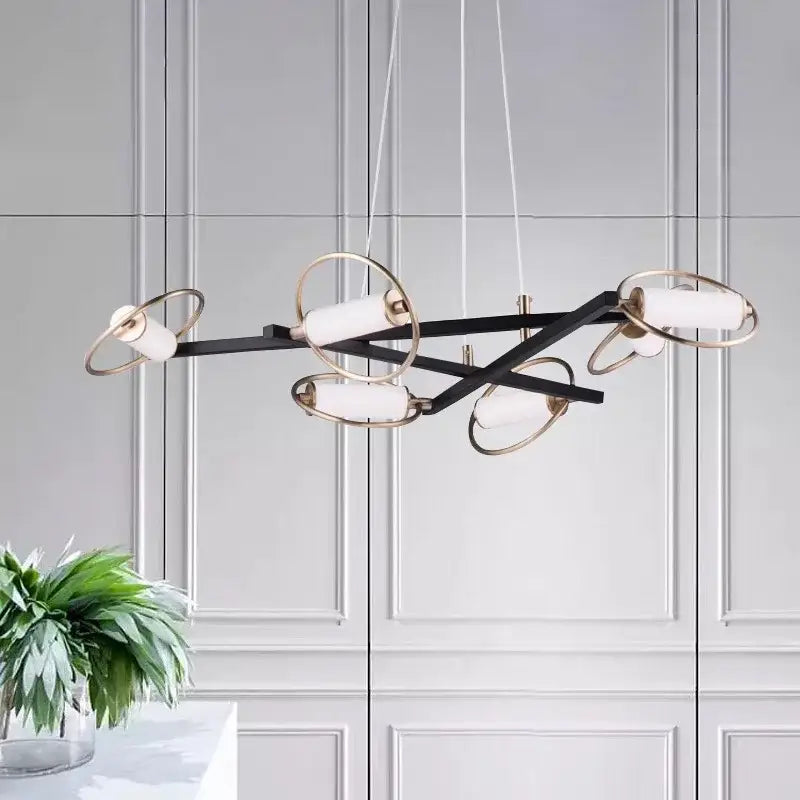 Modern black & brass circular ring led pendant light dining room