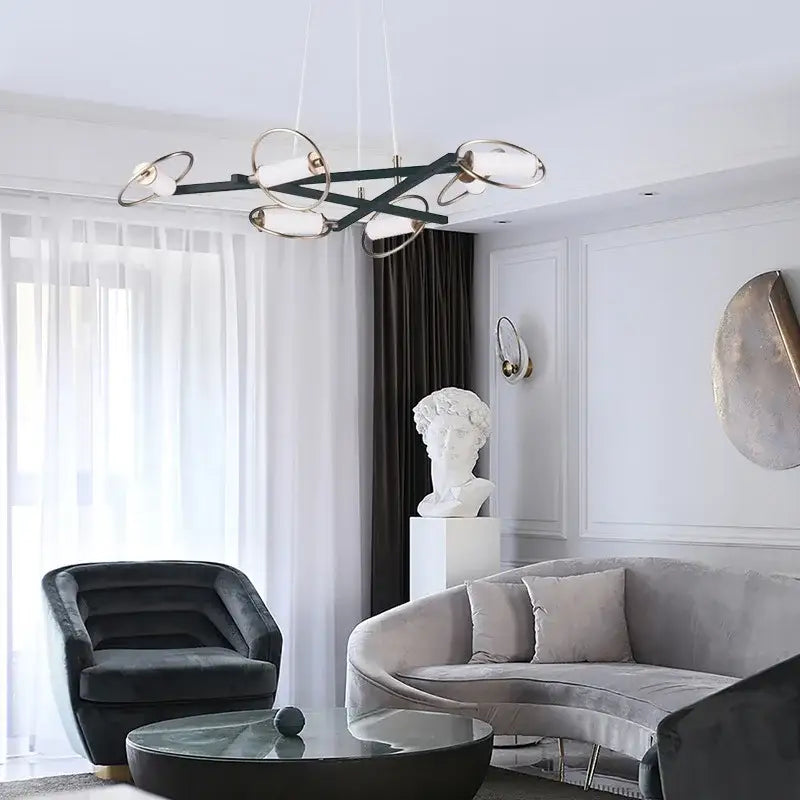Modern black & brass circular ring led pendant light dining room