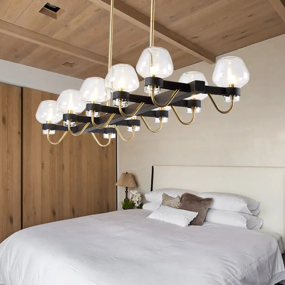 Modern black & brass contemporary island lamp clear amber smoke bedroom