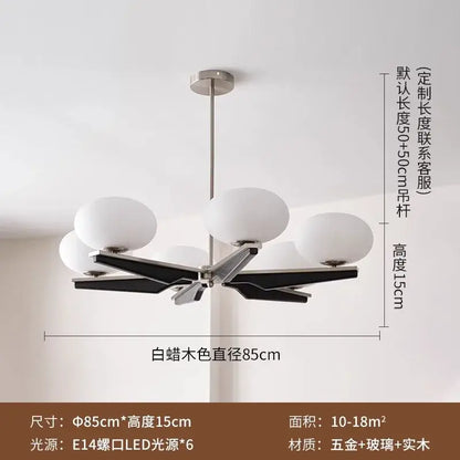 Modern black & brass cream wood led chandelier living room light