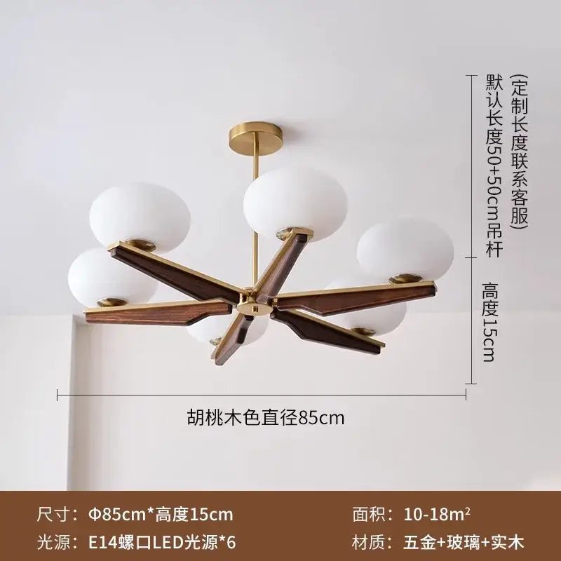 Modern black & brass cream wood led chandelier living room light