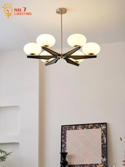 Modern black & brass cream wood led chandelier living room light