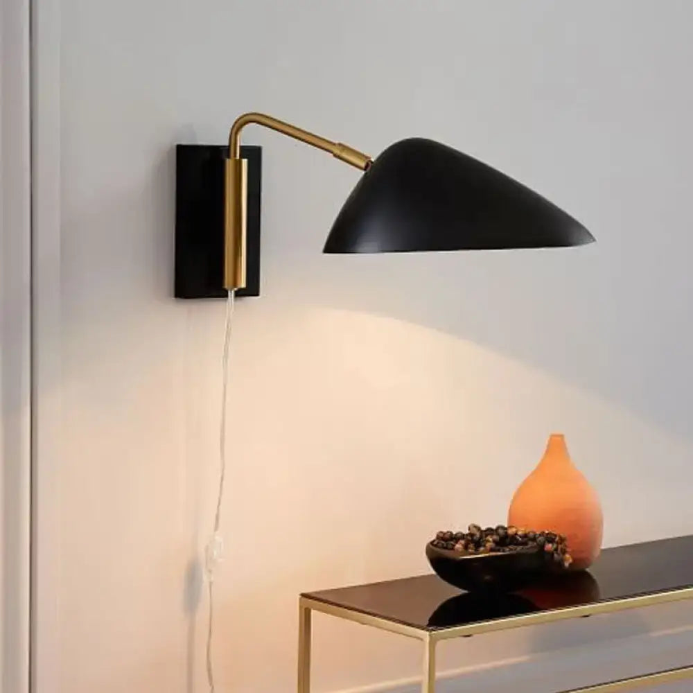 Modern black & brass curved arm wall lamp bedroom lighting