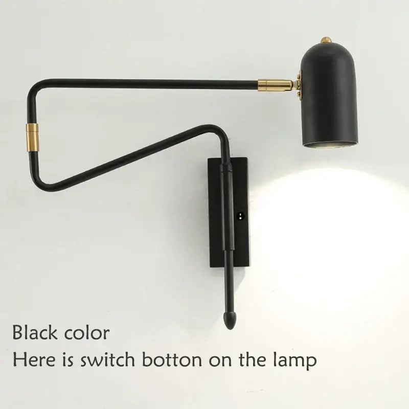 Modern black & brass adjustable long-arm wall lamp bedroom