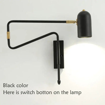 Modern black & brass adjustable long-arm wall lamp bedroom
