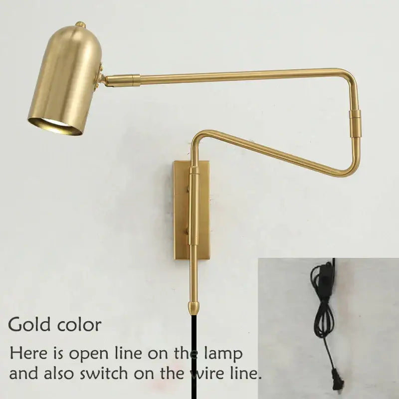 Modern black & brass adjustable long-arm wall lamp bedroom