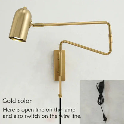 Modern black & brass adjustable long-arm wall lamp bedroom