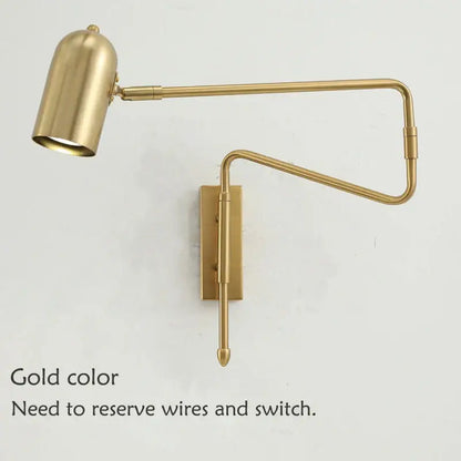 Modern black & brass adjustable long-arm wall lamp bedroom