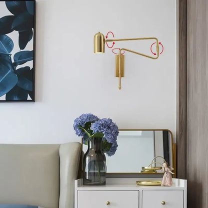 Modern black & brass adjustable long-arm wall lamp bedroom