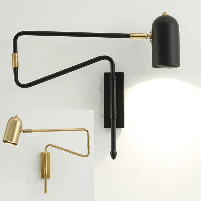 Modern black & brass adjustable long-arm wall lamp bedroom