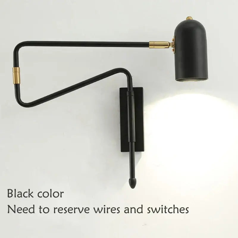 Modern black & brass adjustable long-arm wall lamp bedroom