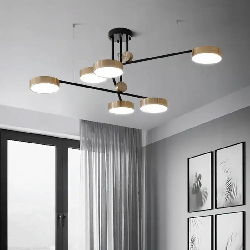 Modern black & brass geometric led chandelier dining room light