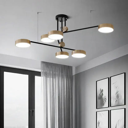 Modern black & brass geometric led chandelier dining room light