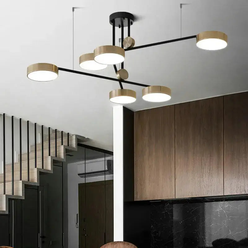 Modern black & brass geometric led chandelier dining room light