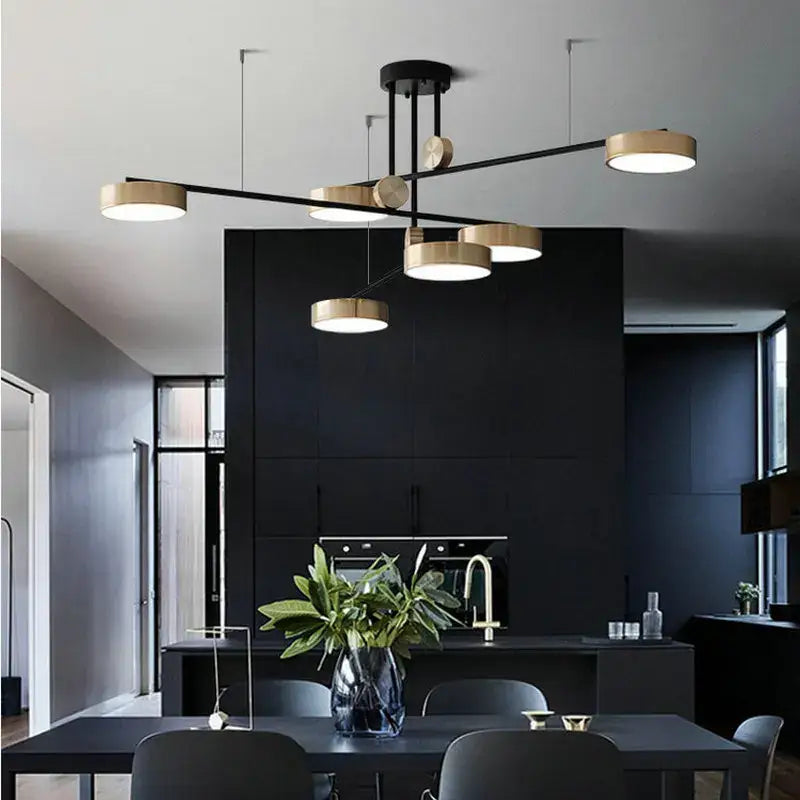 Modern black & brass geometric led chandelier dining room light