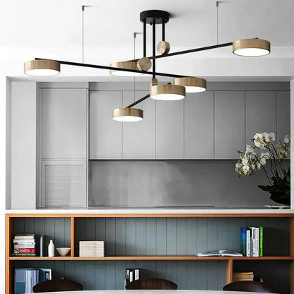 Modern black & brass geometric led chandelier dining room light