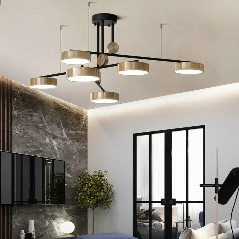 Modern black & brass geometric led chandelier dining room light